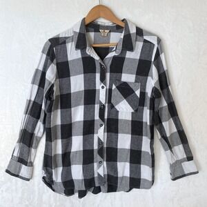 Woolrich Flannel Shirt Buffalo Plaid Black White Long Sleeve Button Up Womens XL